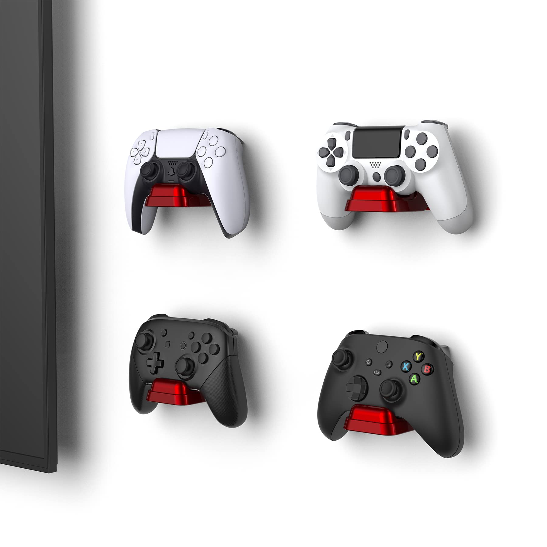 PlayVital Universal Game Controller Wall Mount for ps5 & Headset, Wall Stand for Xbox Series Controller, Wall Holder for Nintendo Switch Pro, Dedicated Console Hanger Mode for ps5 - Scarlet Red