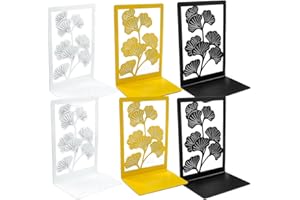 KF ORNAMENT 6 Pieces Style Ginkgo Leaf Metal Book Ends for Book Lovers - Pair of Bring Luck Bookends Office Desktop Home Office Supplies Rack Bookshelf (3 Pairs/6 Pcs, Large)