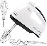 Showvigor 7-Speed Hand Electric Mixer Stainless Steel Attachments WHITE view 1