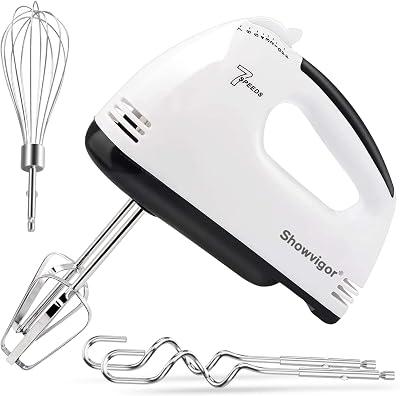 Showvigor 7-Speed Hand Electric Mixer Stainless Steel Attachments WHITE