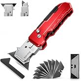 Utility Knife Scraper, 2in1 Folding Razor Blade Scraper, 10PCS Extra Blades | Scraper tool with 10PCS SK5 Extra Blades for Home Office, Heavy Duty Zinc Alloy Body, Built-In Blade Storage