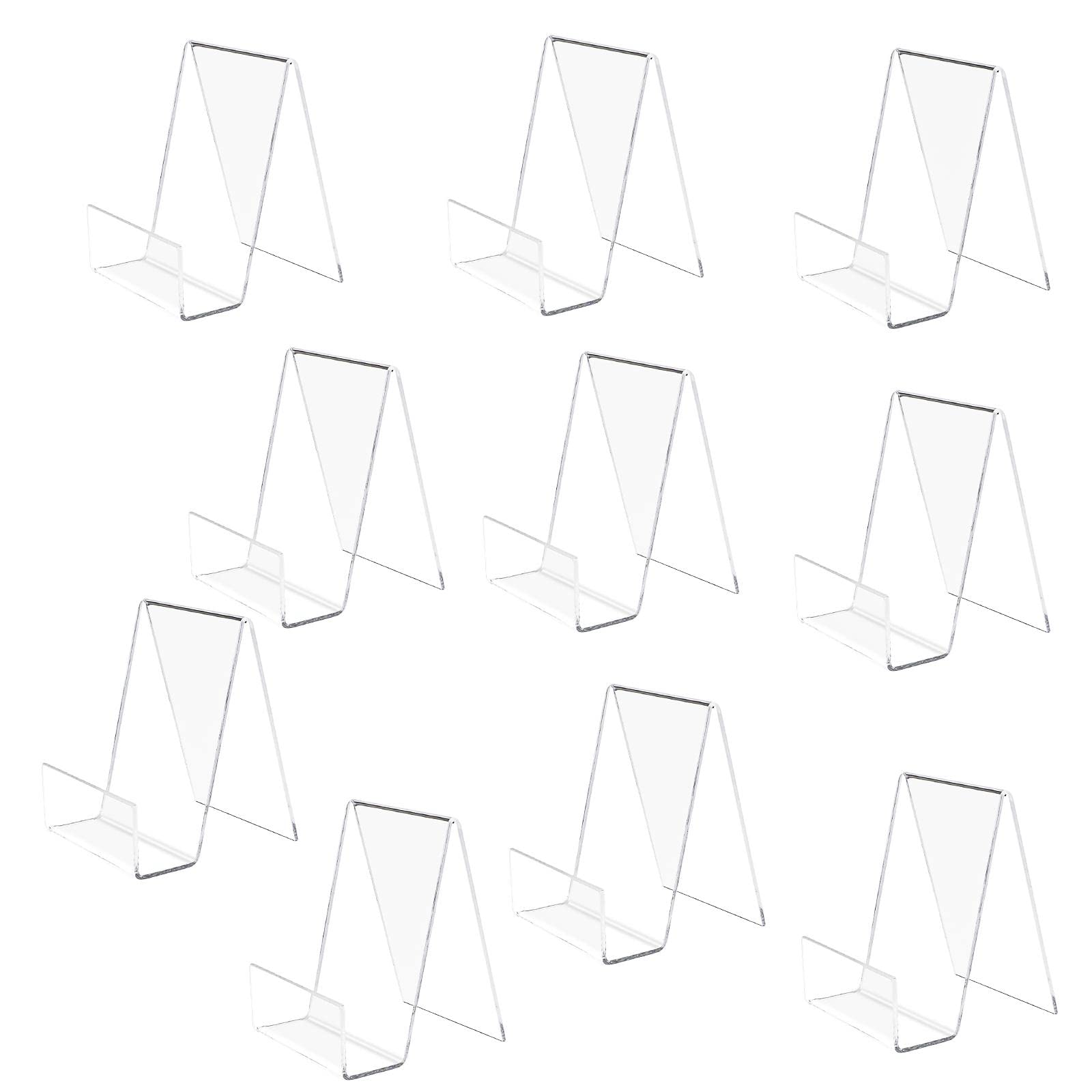 Clear Acrylic Book Stand, hicoosee 10 Pieces Transparent Book Display Stand for Displaying Books, Notebooks, Picture Albums, Picture Books, Menu, Magazine