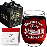 When I Think About Books I Touch My Shelf Wine Glass, Funny Gifts for Book Club, Unique Wine Glass Gifts for Readers, Book Lover Wine Glass Graduation Birthday Gifts, Christmas Gift for Book Lover
