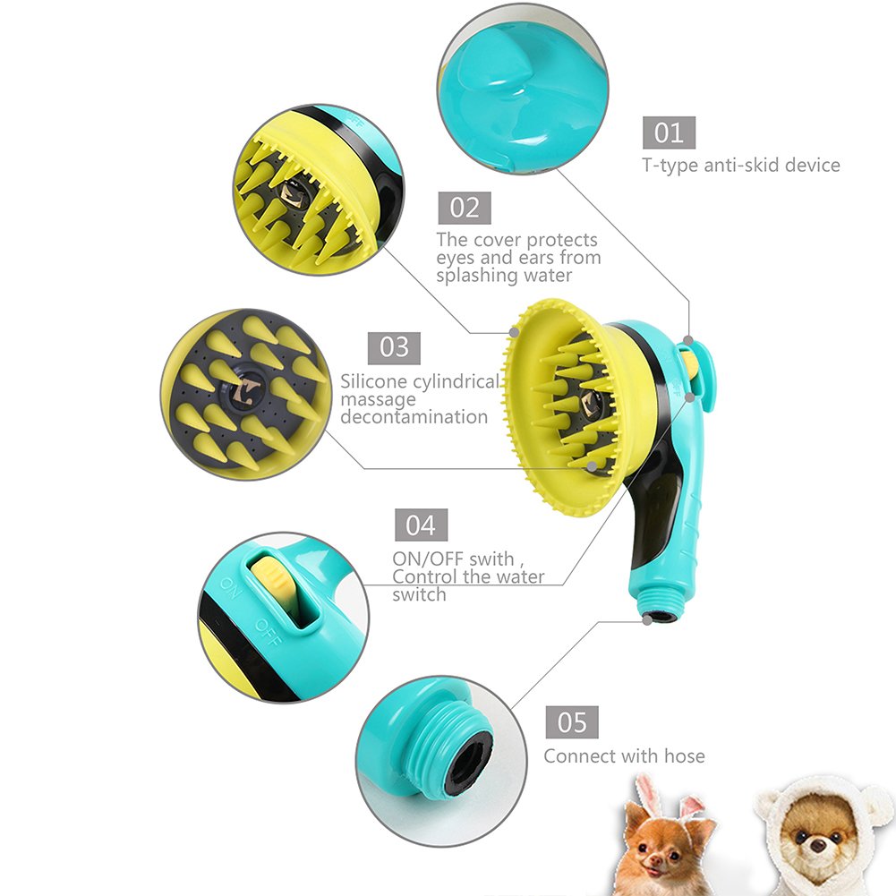 Dog Shower Sprayer with Silicone Massage Bath Brush Multi-Functional Grooming wash Tool