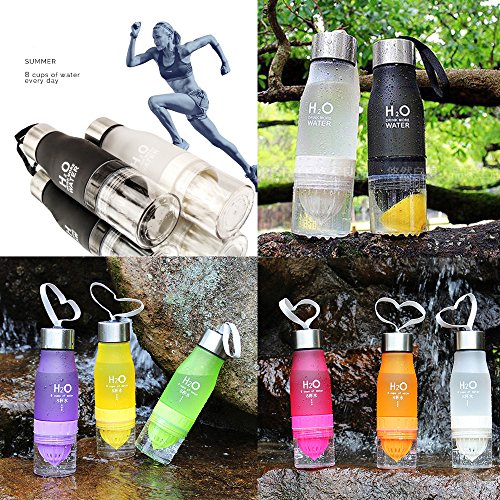 CoolKo Newest Leak Proof Portable 650ML Black H2O Infuser Sports Water Bottle Health Juice Fruit Squeezer Cup, Own Natural Flavored Fuit Infused Water for Healthy Drinks - Stainless Steel Bottle - Thumbnail 7