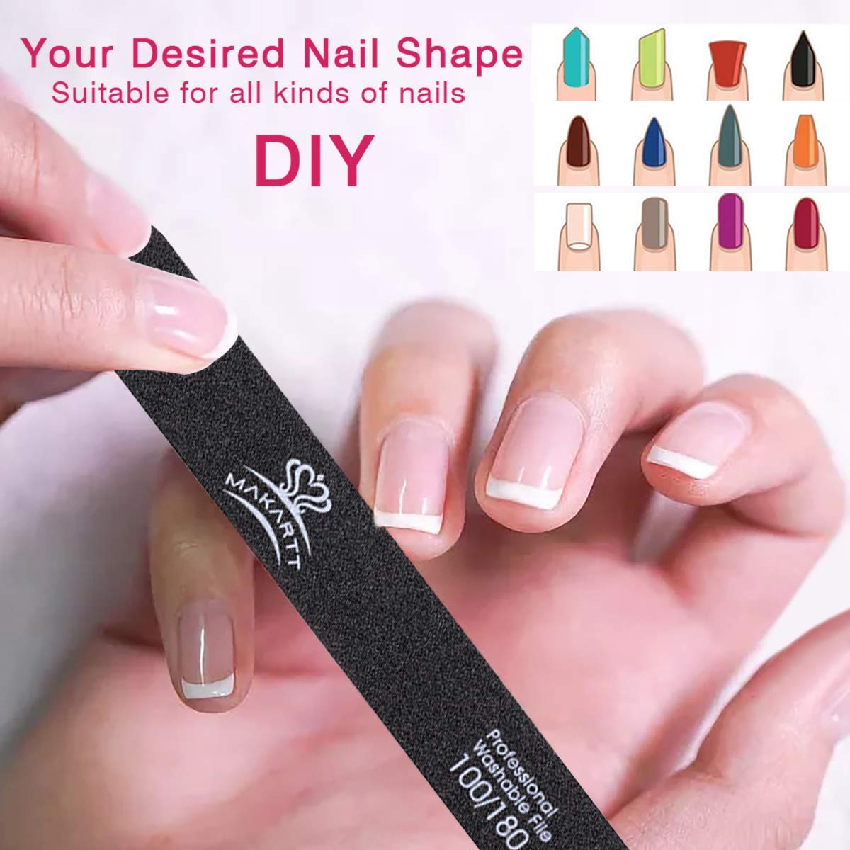 MAKARTT Nail Files 100 180 Grit for Poly Nail Extension Gel Acrylic Nails Files Double Sided Black Washable 10 Nail File Set Manicure Tools F-01 : Beauty