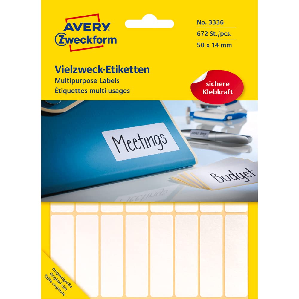 Avery Zweckform 3336 Multi-Purpose Labels 28 Sheets White (672 Labels Paper Matt, 50 x 14 mm)