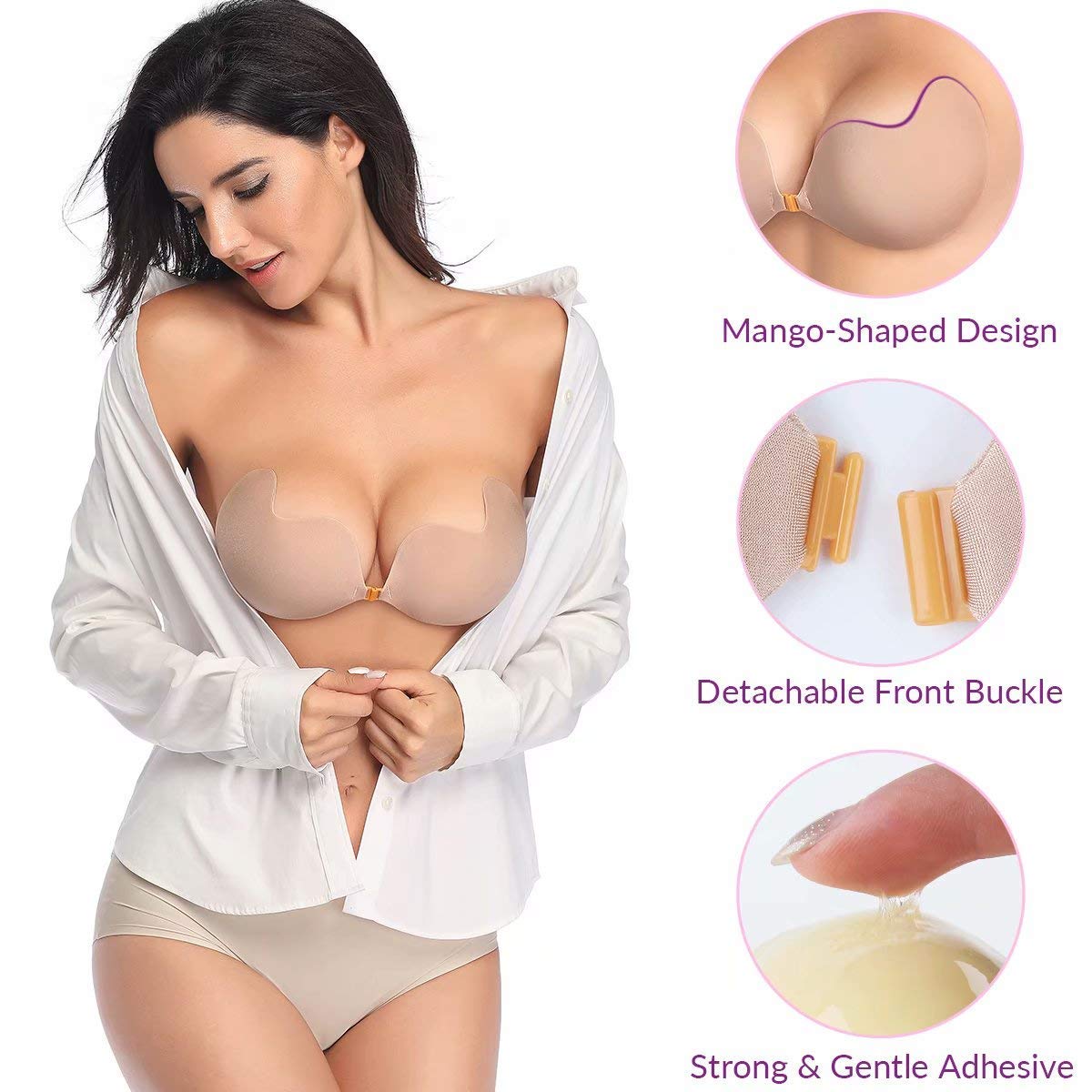 ROSE BRA Sticky Bra Self Adhesive Bra Strapless Backless Reusable Invisible Push up Silicone Bra for Women Beige