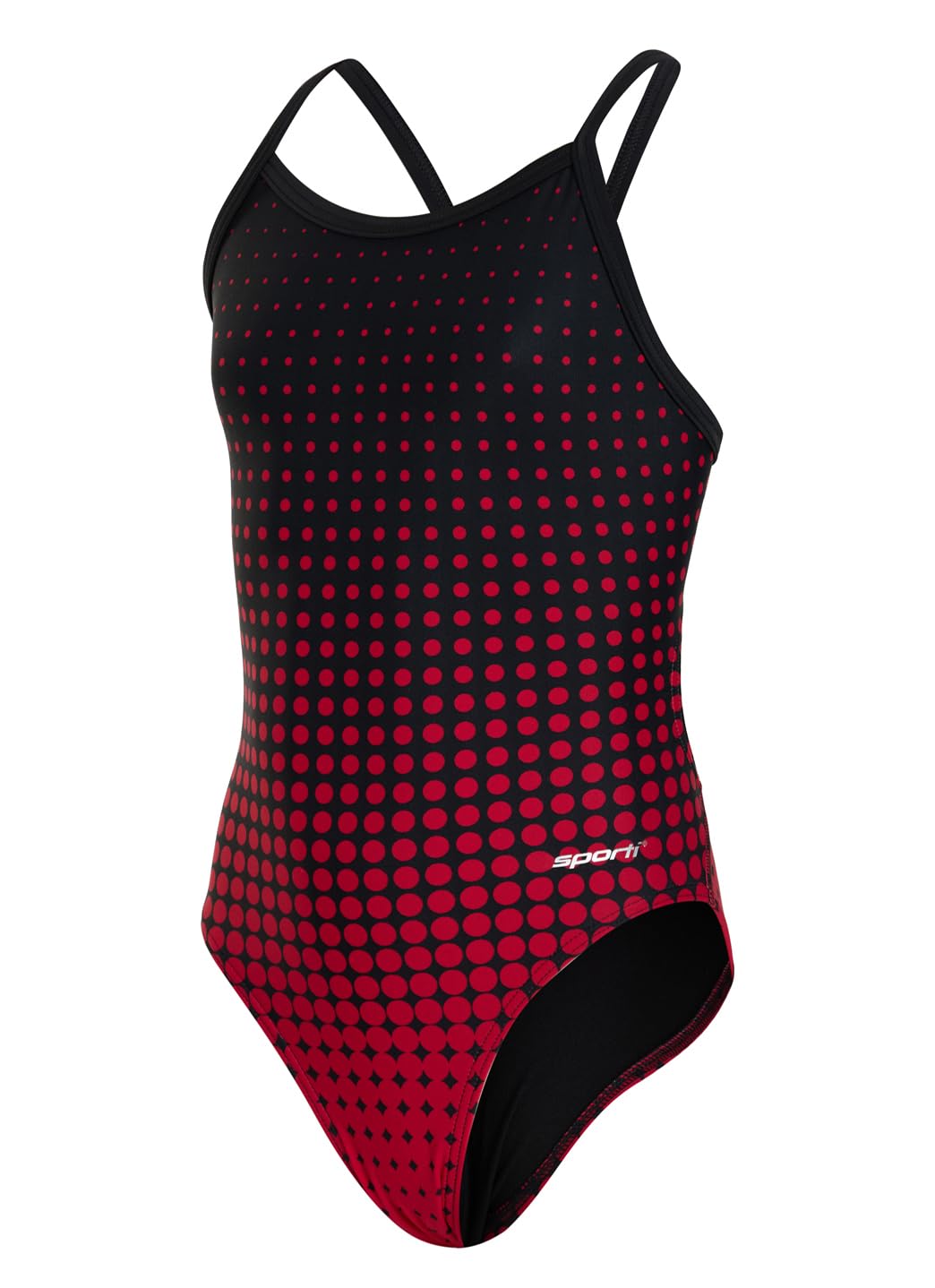 Photo 1 of Sporti Athletic One Piece Swimsuit - Molecule Thin Strap Bathing Suit, Durable Lycra Xtra Life Fabric, UPF 50+, Comfortable V-Back - Ideal for Girls' Swim Team & Training - Red/Black - 24