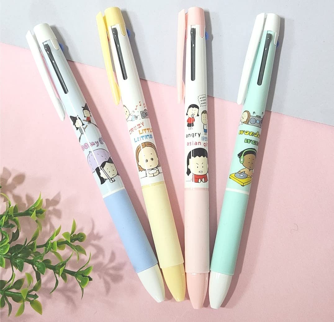 JOKUNA Xeno Cute Slim Ballpoint Pen 0.38mm(yellow, pink)/0.5mm(Sky Blue, Mint) 3 Colors Assorted pens and Stickers Memo Pads in Pouch, Made in Korea (4)