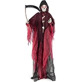Tangkula 8 FT Halloween Animated Standing Skeleton Grim Reaper with Sickle | Life-Size Scary Animatronics, Lighted Eyes &amp; Creepy Sounds, Posable Arms, Haunted Props for Indoor Garden Yard Lawn Party