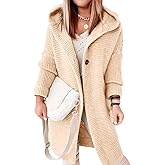 Long Hooded Cardigans for Women,Button Front Chunky Knit Oversized Long Sleeve Casual Sweater Fall Winter Coat