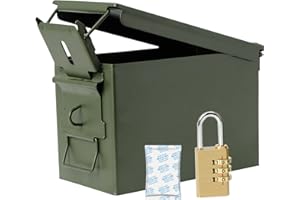 Aolamegs 50 Caliber Lock Metal Ammo Can - 50 Cal Steel Lockable Ammunition Boxes with Welded Locking and Padlock Kit Army Mil