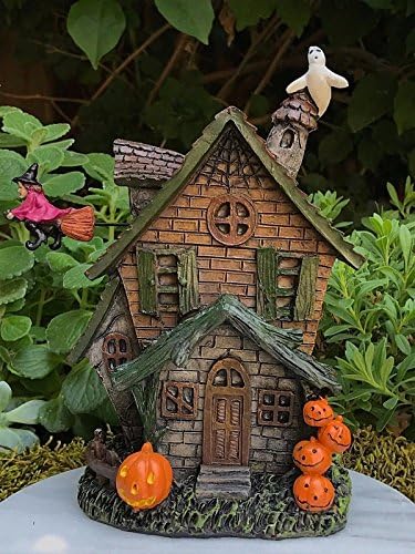 Miniature Dollhouse Fairy Garden Halloween Haunted House W Witch &amp; Ghost