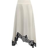 BEAUDRM Women's Stain Lace Midi Skirt Elegant High Waisted Asymmetrical A Line Skirt