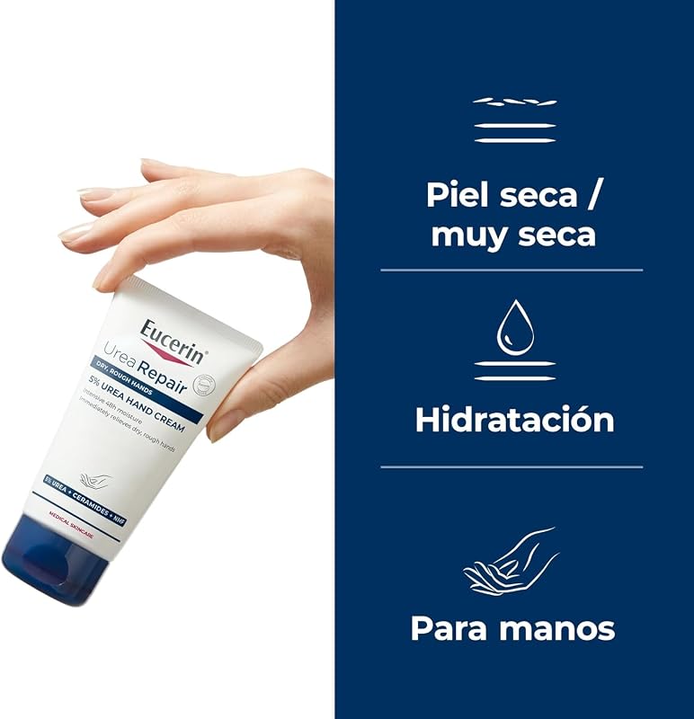 UreaRepair Crema de Manos Urea 5% (75 ml), crema hidratante reparadora 48 horas, con 5% urea y ceramidas para un alivio inmediato, ideal para manos secas y agrietadas