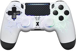 TYLOSAURUS Gaming Controller rcompatible with ps4/White Lightning design/wireless connections/Gamepad/Dual Vibration shock/6-axis Gyro Sensor/Audio Function/For PS4/PS4 Pro/PS4 Slim/PC