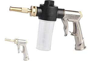 MOSIKEN Garden Hose Nozzle Sprayer with 3.5oz Plastic Soap Dispenser Bottle, Heavy Duty High Pressure Car Wash Foam Gun, Adjustable Nozzle for Gardening, Solar Panel Cleaning, Pet Showering (Silver)
