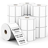 (12,000 Labels/12 Rolls) Labelebal 12 Rolls,1000/Roll -Zebra 2.25" X 1.25” Direct Thermal Labels - Perforated Stickers for Barcode Address, Compatible with Zebra & Rollo & MUNBYN Desktop Printer