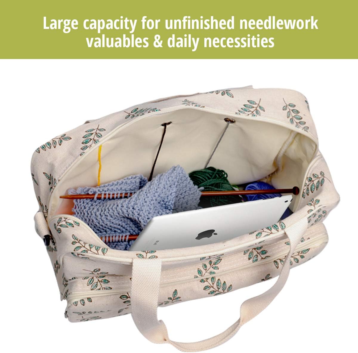 Becko Yarn Bag Crochet Bag Knitting Bag Yarn Tote Organizer for Projects Yarn Balls, Crochet Hooks, Knitting Needles - Image 4