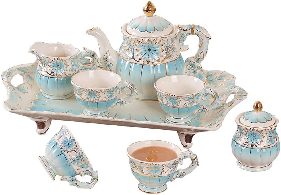 RXM 8-piece Chinese Style Tea Sets With Tray Ceramic Afternoon Tea Coffee Set Home Gifts