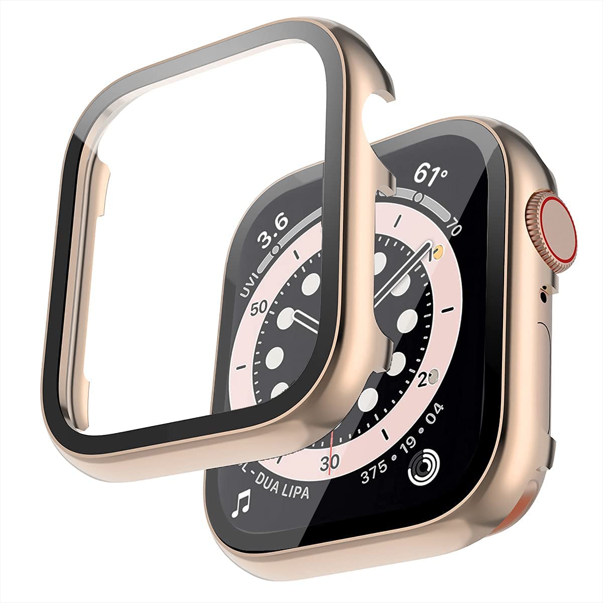 Miimall Case Compatible with Apple Watch SE Series 6/5/4 44mm Screen Protector, Smooth Metal Frame Protective Case with HD Tempered Glass Film All-Round Protective Cover for iWatch 44mm, Rosegold
