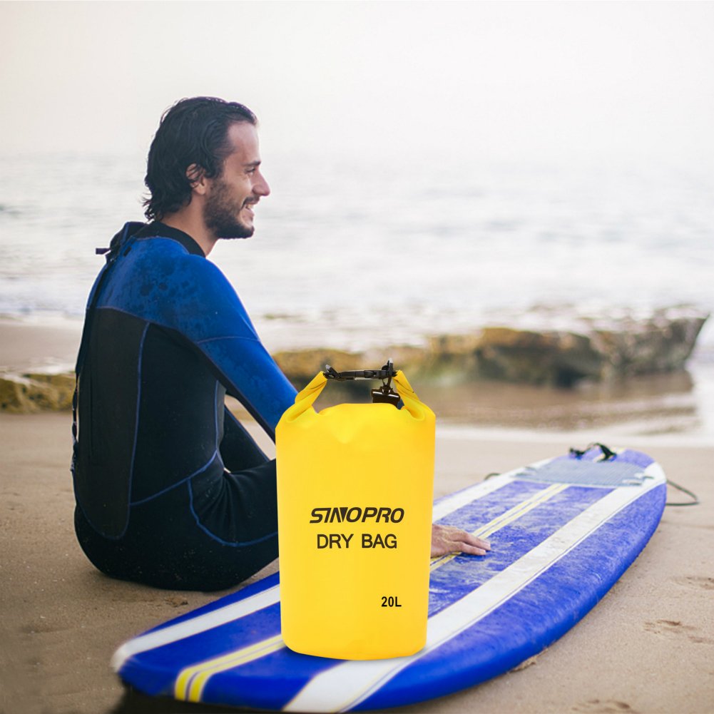 SinoPro Waterproof Dry Bags + Waterproof Waist Pouch, Perfect for Kayaking / Boating / Canoeing / Fishing / Rafting / Swimming / Camping / Snowboarding (Yellow, 20L)