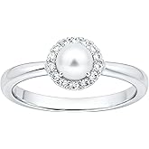 FYBIOD 8mm Round Pearl Engagement Rings for Women 10K 14K 18K Gold Natural Tahitian/Akoya/Freshwater Pearl Promise Wedding Anniversary Ring for Her Size 4-15