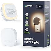 AUVON Plug-in LED Backlit Night Light with Motion Sensor & Dusk to Dawn Sensor, Dimmable Warm White Nightlight with 1-50 lm Adjustable Brightness for Bathroom, Bedroom, Hallway, Stairs (2 Pack)