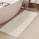 TYUU White Bath Mat, Bathroom Rugs Non Slip Washable Thin Absorbent Quick Dry Bath Mat Fits Under Door Bathroom Floor Mat Perfect for Bath, Shower, or Sink 17"x59" White