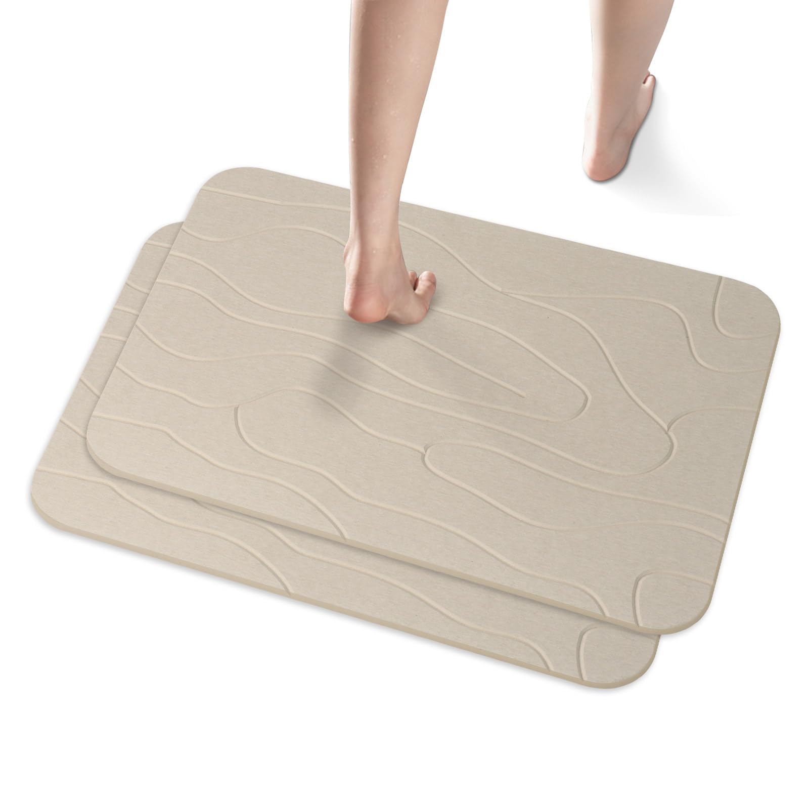 muzha 2 Pack Diatomaceous Earth Shower Mat, Stone Bath Mat, Nonslip Super Absorbent Fast-Drying Hard Bath Mat for Bathroom Shower Floor, 23.62 x 15.35 inch, Grey and White Pattern