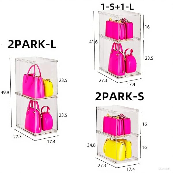 3PACK PURSE ORGANIZER FOR CLOSET,CLEAR ACRYLIC DISPLAY CASE FOR HANDBAG ORGANIZER, PURSE STORAGE BOX, PLASTIC STORAGE BINS FOR BOOK, COLLECTIBLES, COSMETIC (3PC-S)