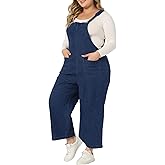 Agnes Orinda Plus Size Denim Bib Overalls for Women Classic Adjustable Straps Pockets Jumpsuit Jeans Pants