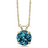 Gem Stone King 14K Yellow Gold London Blue Topaz Pendant Necklace for Women | 1.33 Cttw | Gemstone November Birthstone | Round 6.5MM | With 18 Inch Chain