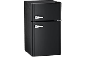 Antarctic Star Compact Mini Refrigerator Separate Freezer, Small Fridge Double 2-Door Adjustable Removable Retro Stainless Steel Shelves Garage Camper Basement/Dorm/Office 3.2 cu ft.Black