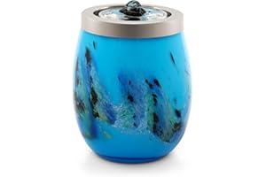 VOREEN Handblown Glass Tabletop Fountain - Art Glass Indoor Fountain with Color-Changing Glow - Artistic Indoor Water Feature with Optional Aromatherapy for Home, Spa, Office Décor - Blue
