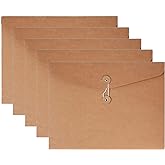 VANRA Kraft String Envelope File Folder Project Pockets File Jacket Document Organizer Flat-No Expansion A4 Letter Size (Kraft Brown, Pack of 5)
