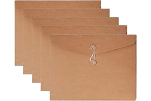 VANRA Kraft String Envelope File Folder Project Pockets File Jacket Document Organizer Flat-No Expansion A4 Letter Size (Kraft Brown, Pack of 5)