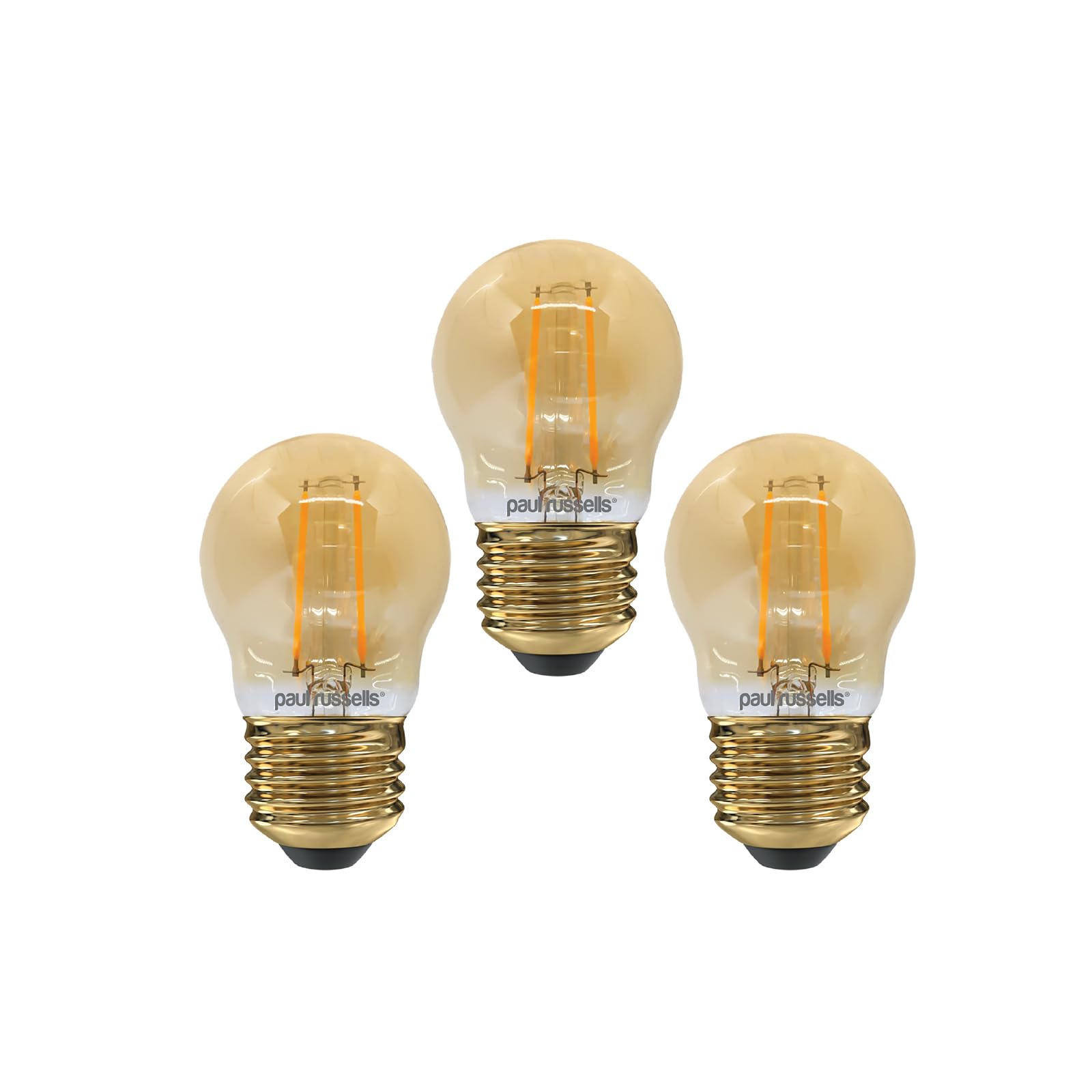 Paul russells LED Filament Golf Ball Light Edison Screw E27, 20W Equivalent Replacement G45 Bulb, 2.5W 200LM LED 2200K Amber Lamps, Home Ceiling Chandelier Energy Saving Lightbulbs, Pack of 3