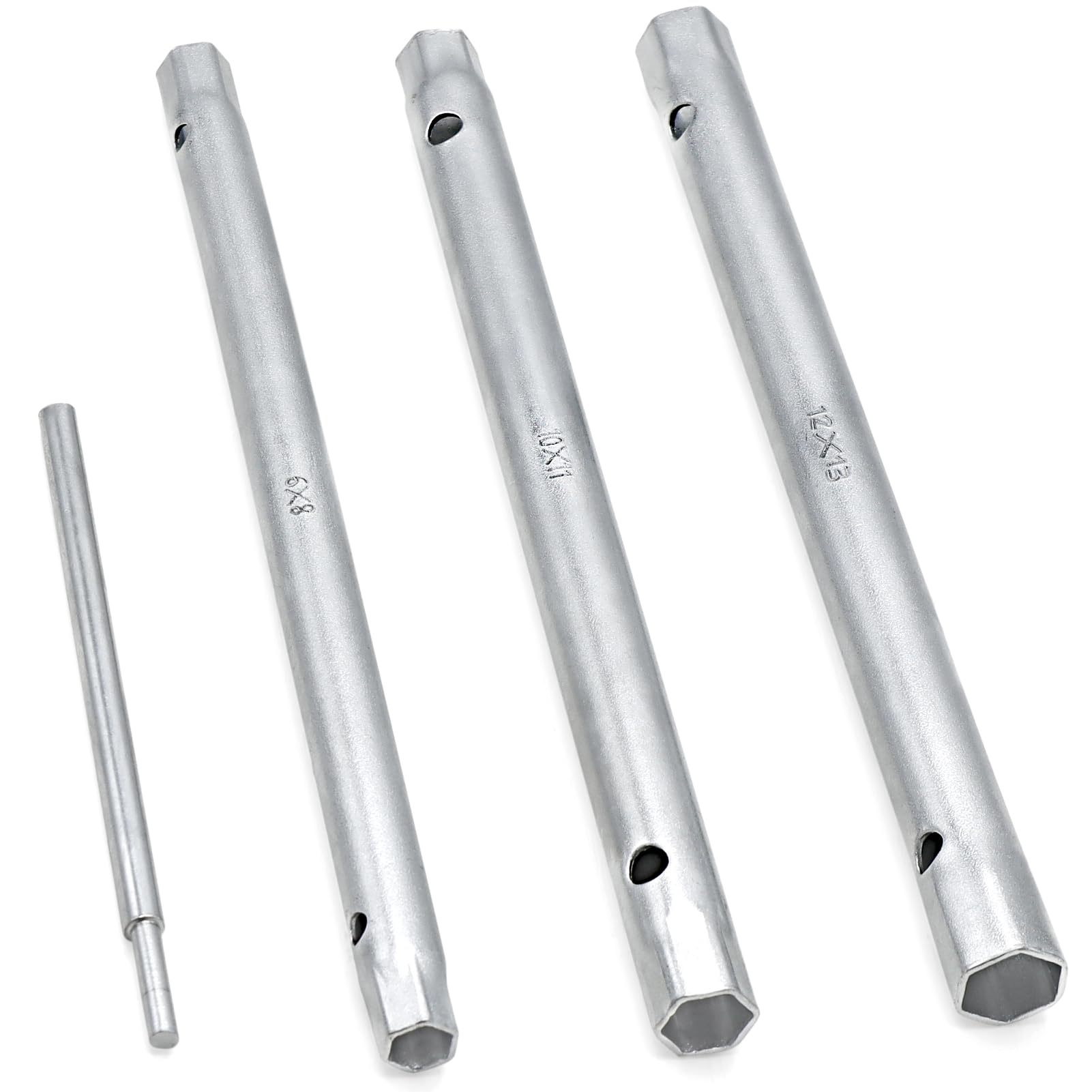 DAKCOS 4PCS Box Spanner Set with Tommy Bar，8-13mm Metric Tap Spanner Set,Tubular Box Spanner