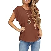Orchidays Womens Casual Short Sleeve Tops Dressy Crew Neck Side Button Shirts Blouse