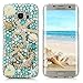 S7 Edge Case, Samsung Galaxy S7 Edge Case - Mavis's Diary 3D Handmade Blue Ocean Series Full Diamonds Bling Crystal Golden Anchor Starfish Cute Shells Design [Full Edge Protection] Clear Hard PC Cover