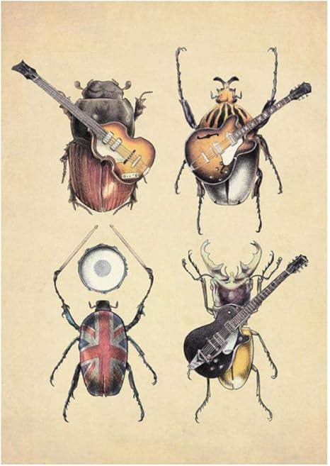 Amazon Co Jp Chenjiaxu ギターを弾く昆虫動物音楽アート絵画キャンバス絵画ポスターと写真リビングルームの装飾壁アート写真 40x60cmx1フレームなし ホーム キッチン