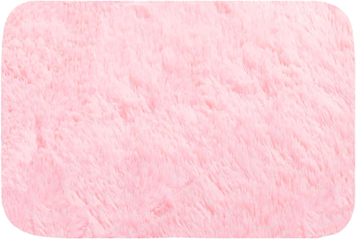 ConCus-T Pink Bath Mat Area Rug for Girls Bedroom Shag Faux Fur Girls Fluffy Tie Dye Rug Cute Furry Mat for Tub Living Room, Pink, 50 X 80cm