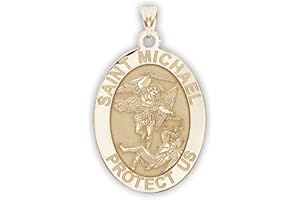 PICTURESONGOLD.COM St Michael Necklace Catholic Saint Michael Pendant Oval Pendants for Women & Men Crafted in 14K Yellow or White Gold & Sterling Silver Christian Gifts for Men & Women or First Communion Gifts for Boys or Girls