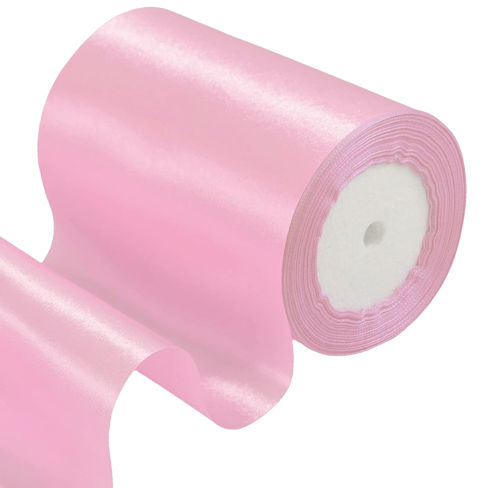 POPOYU 4 Inch Wide Pink Ribbon 22m,10cm Pink Satin Ribbon Fabric Large Solid Satin Ribbon,Polyester Ribbon for Easter Gift Wapping,Door,Chair,Window,Wedding Car Decoration — image 1