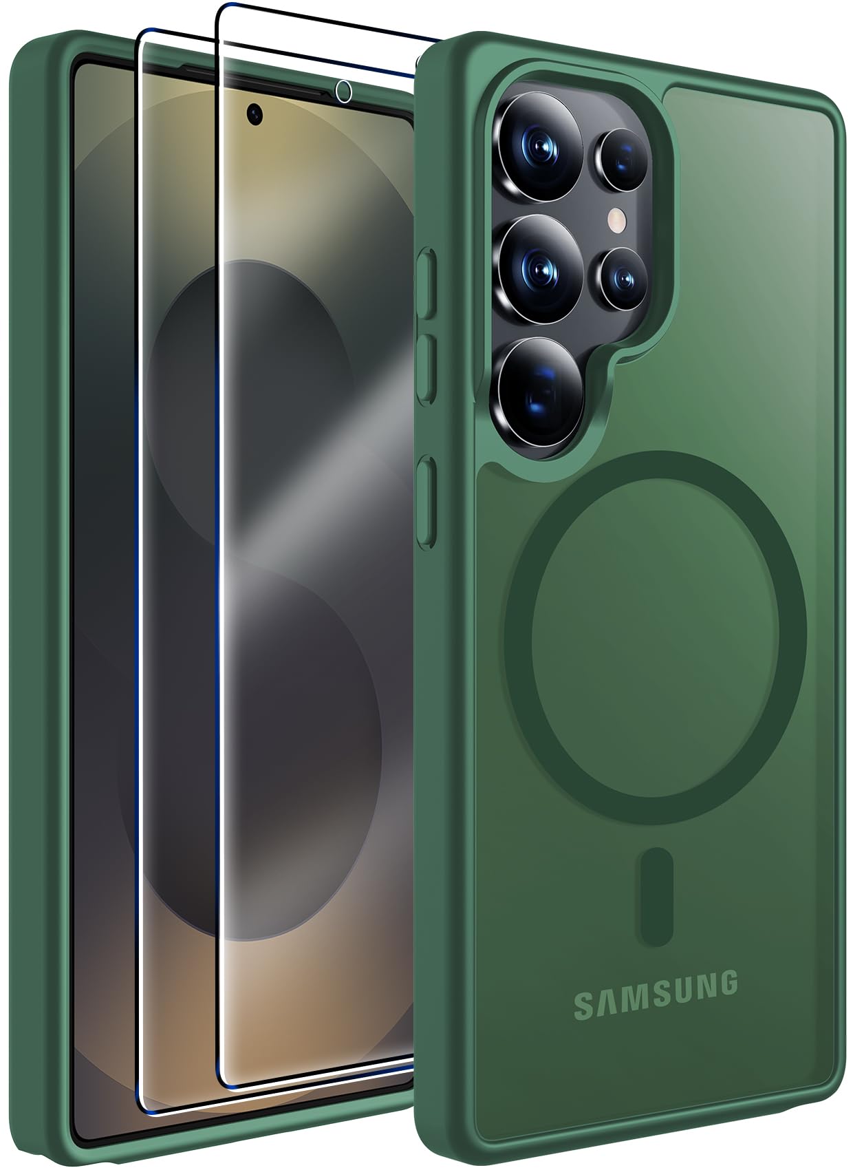 Photo 1 of MOZOTER for Samsung Galaxy S25 Ultra Case with Magnetic,[Compatible with MagSafe][12Ft Military Dropproof][2*Screen Protector] Translucent Anti-Slip Back Slim Shockproof Case for S25 Ultra-Green