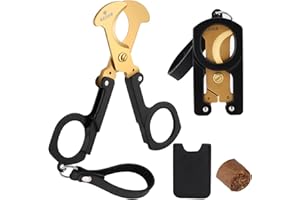 KEJIAR Cigar Cutter Stainless Steel Guillotine Double Cut Blade Scissors Cutter with Leather Case Key Ring Hand-Held Straight Cut Cigar Punch Cutter Foldable Cigar Accessories with Gift Box