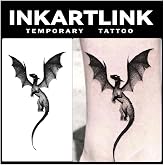 INKARTLINK Semi Permanent Tattoo 2 Sheets Winged Dragon | Temporary Tattoo with realistic adult art design, waterproof wear, no adhesive and lasts 1-2 weeks. Great for parties.
