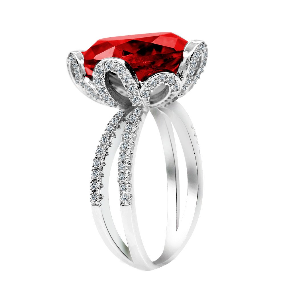 Uloveido Ladies Cushion Cut Simulated Red Ruby Rings Vintage - Unique Red Flower Birthstone Ring Birthday Gifts Present for her Women Girls (Size Q) RJ212